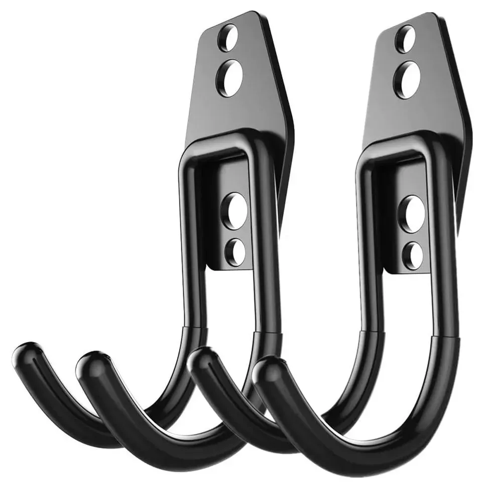 Three black steel utility hooks for a garage wall