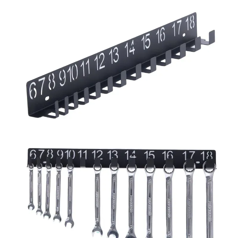 A numbered magnetic rack holding a graded set of spanners