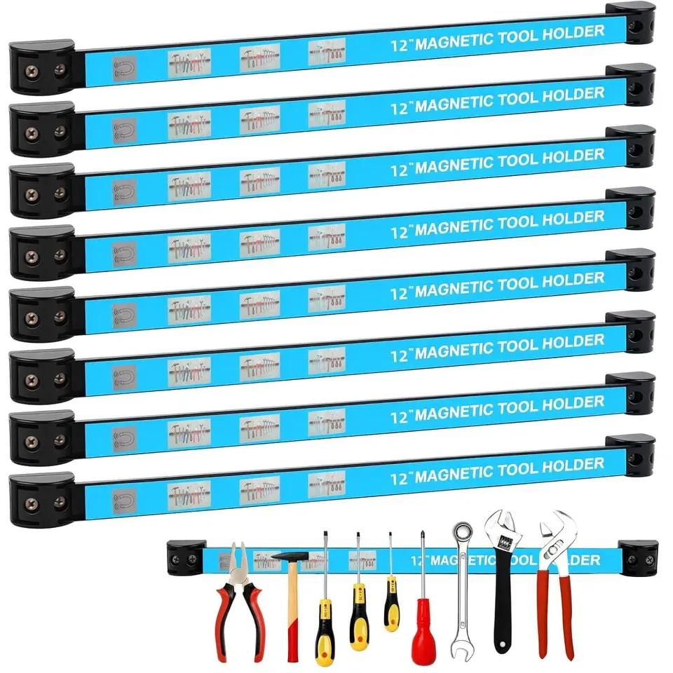 Magnetic tool holder bars with hand tools held along their length